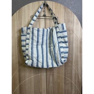 Universal Thread Blue White Striped Quilted Canvas Tote Bag Shoulder Bag NEW